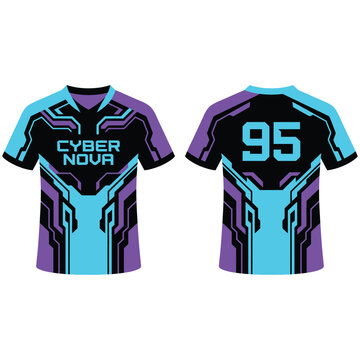 Dark futuristic e sports jersey with cyber nova pattern and number 95, template