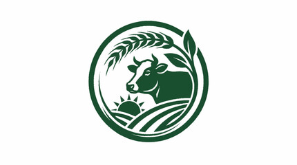 Farm Animal Cow Wheat Field Sunrise Emblem Logo. © NINDYA