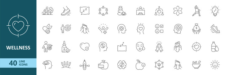 Fototapeta premium Wellness Line Icons Set for Yoga Meditation Healthcare and Healthy Lifestyle Design