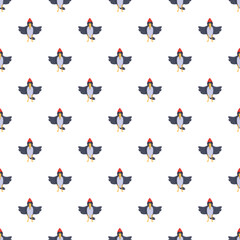 Obraz premium Cartoon crow birds with red caps forming a repeating seamless pattern