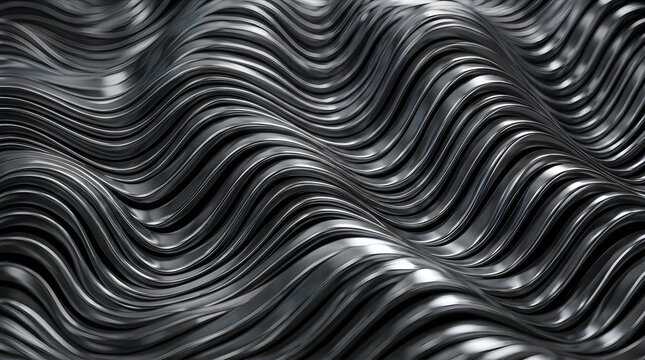 Abstract wave texture in black and white metallic style