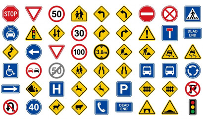 Professional traffic road sign symbols collection vector illustration isolated on white background © ajgar