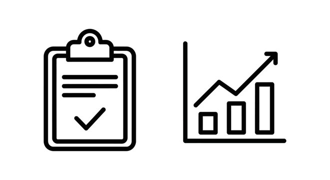 Poll results and survey analytics icon set showing data and task completion with analytics clipboard checklist checkmark statistics feedback analysis completion progress questionnaire