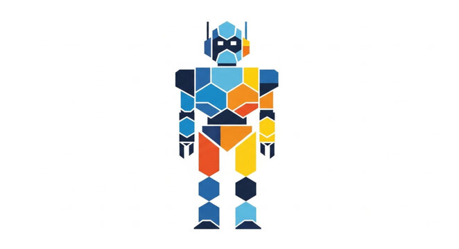 Colorful Geometric Robot Standing Front View.
