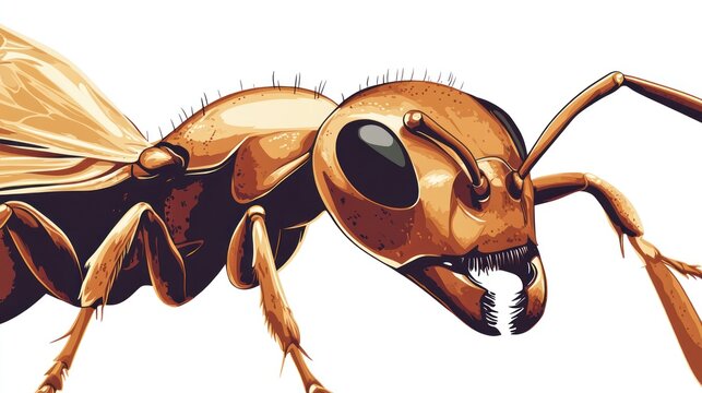 Close-up of a brown ant with wings and visible mandibles