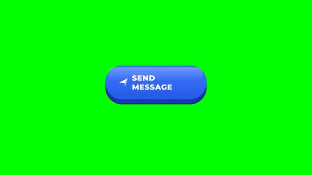 Blue Send Message Button with Paper Plane Icon on Green Screen Background