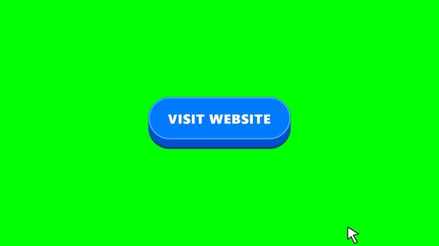 Animated Blue Visit Website Button with Mouse Cursor Click on Green Screen Background
