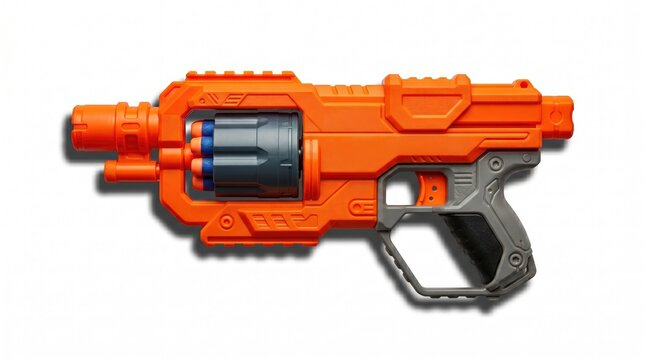 Orange toy blaster gun on white background