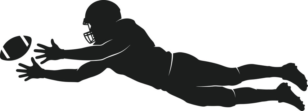 American football player diving to catch a pass silhouette with football silhouette competition recreation illustration professional athletic activity determination receiver intensity