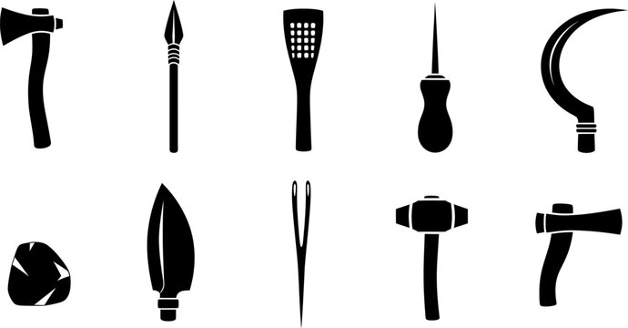 Collection of primitive tool and weapon silhouettes
