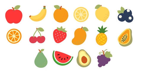 Obraz premium Flat Fruit and Berry Icon Set Vector Illustration