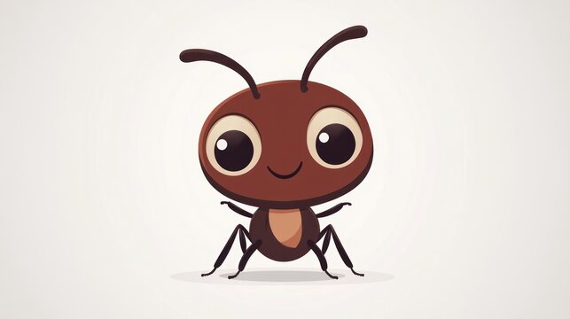 Adorable, cartoon-style ant with big eyes, cute face on a gradient white background