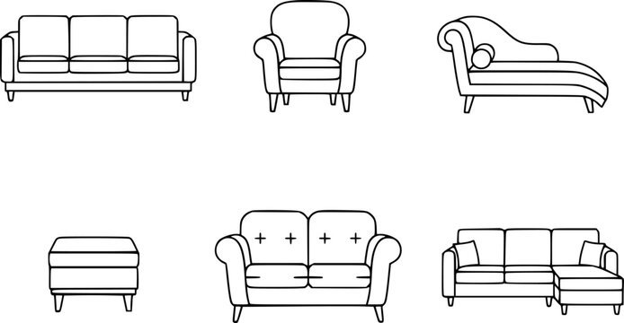 Collection of line furniture sofas, armchair, chaise lounge, ottoman
