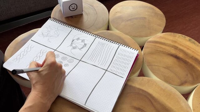 Plano detalle de mano dibujando garabatos en terapia de doodling