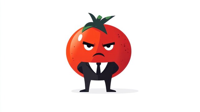 Angry tomato in a suit, standing still