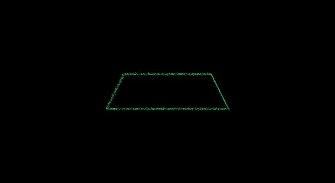 Neon green digital trapezoid shape glowing on dark background animation