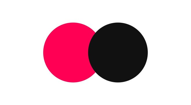 Pink and animation black circles moving in sync minimalist motion