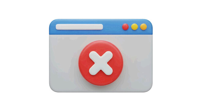 Vector illustration of 3d error window icon with red x on a transparent background