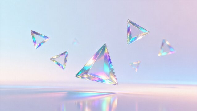 Floating iridescent triangular shapes