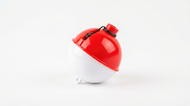 Red and white fishing float on white background