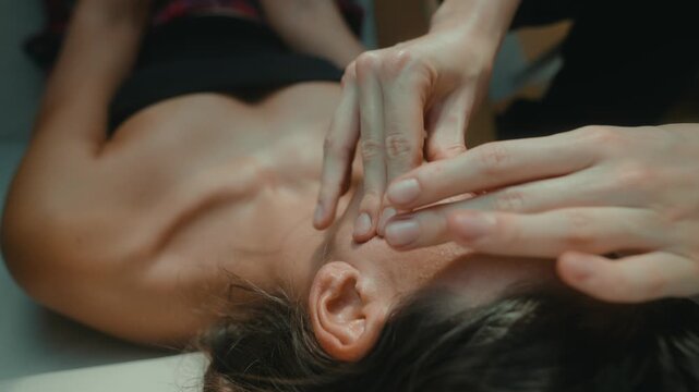 Woman Jaw Therapy. Treatment Session Focusing On Temporomandibular Joint Relief And Muscle Relaxation