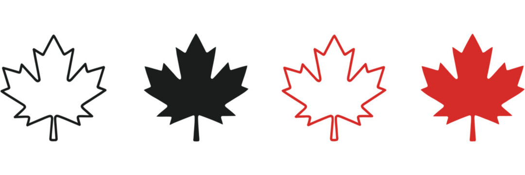 maple leaf icon set canada flag sign red maple leaves vector illustration national canadian emblem autumn fall symbol, seasonal nature badge collection, patriotic canada design pack.