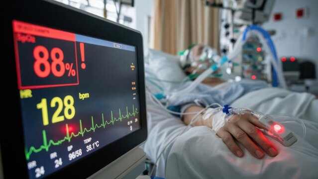 Hospital Patient Monitoring Vital Signs with Medical Equipment Display