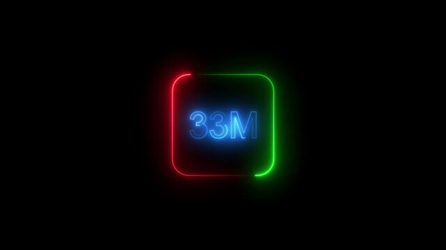 Abstract Glowing Neon Light 33 Millions Letter Icon Animation on black background.