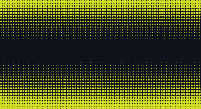 Halftone dot pattern with yellow gradient circles on dark blue background creates modern digital texture for graphic design projects and tech presentations.
