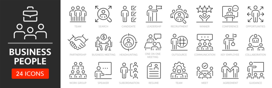 Business people line icon set. Editable Stroke. Team, human resources, meeting, partnership - stock vector.