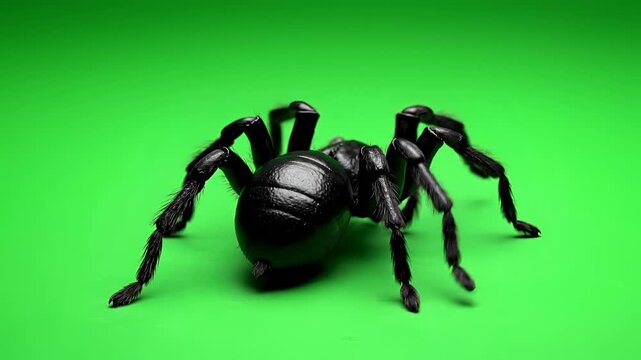 Black Spider Toy on a Vibrant Green Background.