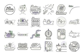 Fototapeta premium Autonomous Cargo Ship Illustration or Electric Vessel Icon Design