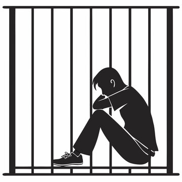 silhouette of a person in a jail cell black and white illustration on a white background