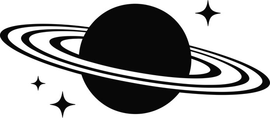 Saturn planet icon, black astronomy symbol, space vector graphic, celestial body illustration © Jihadul