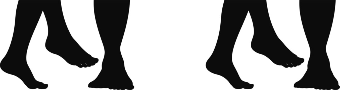 Black legs, walking silhouettes, human feet, vector icons, minimalist illustrations
