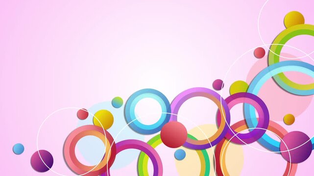 Abstract background overlapping translucent rings and circles along the bottom-right animation