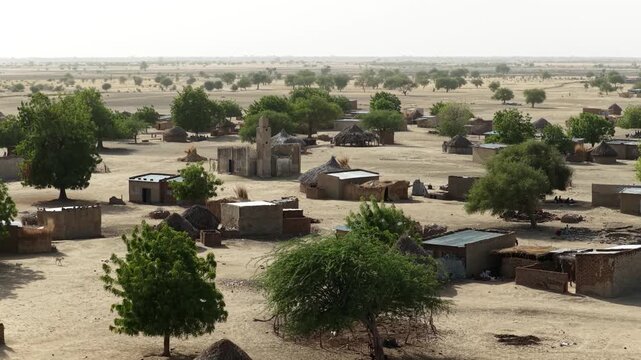Drone view of traditional village houses built by local people, April 25, 2026, Chad, N Djamena