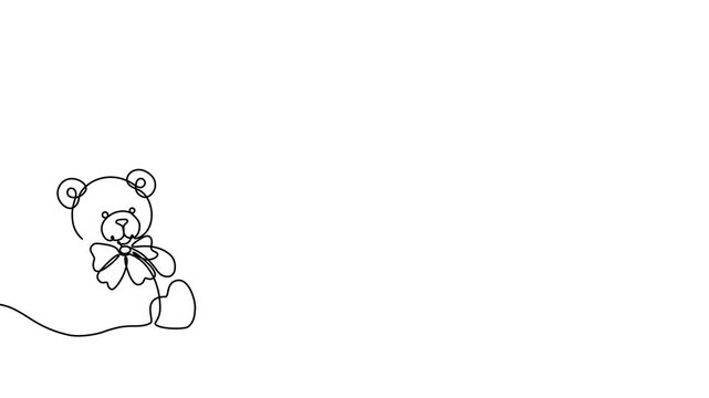 Continuous line drawing of adorable stuffed animal. Minimalist brown toy sketch on white background, perfect for children's illustration and nursery wall art projects.