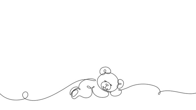 Continuous line drawing of adorable stuffed animal. Minimalist brown toy sketch on white background, perfect for children's illustration and nursery wall art projects.