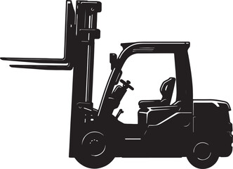 Black forklift truck side view with raised forks, silhouette also transparent background © mHs