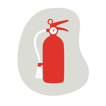 Fire extinguisher drawing cartoon clipart symbol on organic shape with red and white silhouette sign minimal vector art on transparent background