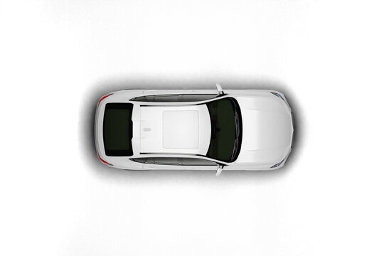 Izmir, Turkey - May 12 2026: Isolated 3D render of a white modern coupe SUV from full 90 degree top down aerial view on transparent background.