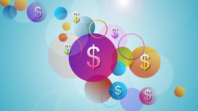 Abstract background with overlapping translucent circles and dollar signs animation