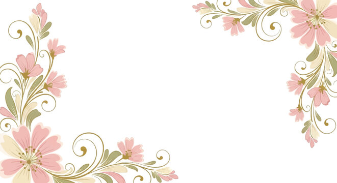 Elegant Floral Corner Design with Delicate Pink Flowers and Swirls.