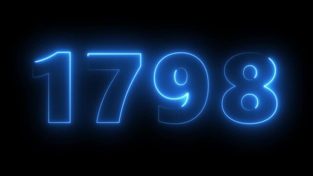 Neon blue glowing number 1798 animated text on black background