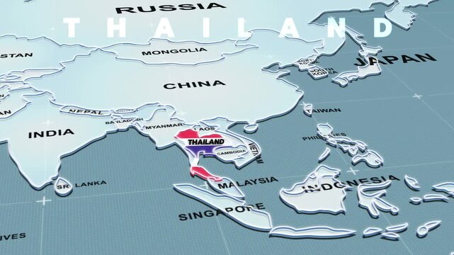 a 3D world map highlighting Thailand, Thailand map, Thailand flag, BKK,