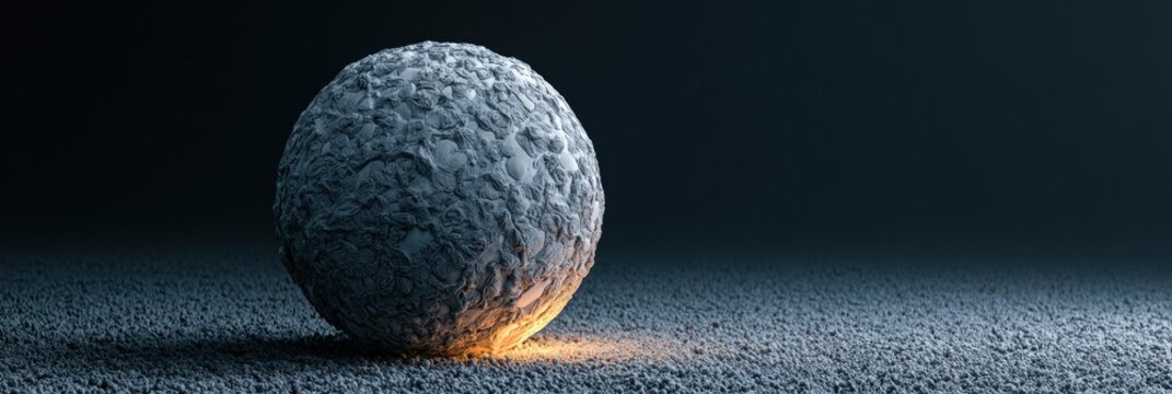 3D rendering of a human ovum egg cell showing zona pellucida surface with complex texture in grey and amber tones against dark background.
