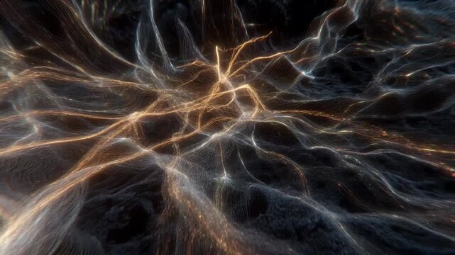 Glowing fluid lines forming abstract motion in digital style on dark backdrop, showing energy flow connectivity