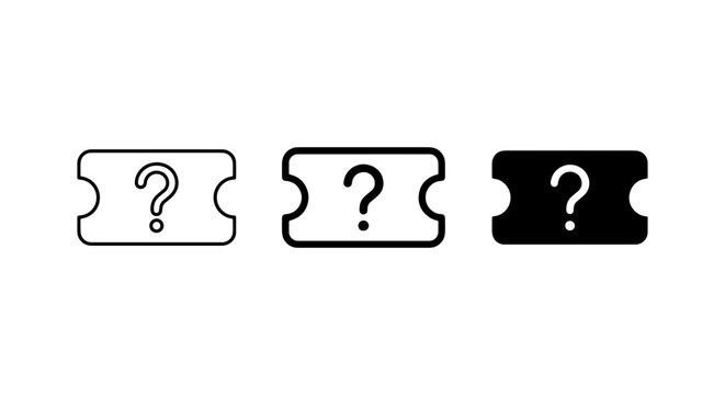 Question Mark Ticket Icons, Uncertainty Symbols, Mystery Event Passes, Quiz Entry Tickets