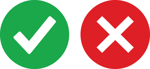 Fototapeta premium Green check mark and red cross icon set Vector